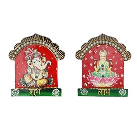 Auspicious Wooden MDF Laxmi Ganesh Shubh Labh Wall Hanging Bandanwar Door Wall Hanging for Festival Decorations Handmade Traditional Religious Showpiece for Home Temple Diwali Decor (Size : -5 inches