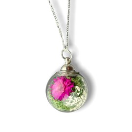 925 Sterling Silver Real Flower Bouquet Necklace Natural Jewellery Handmade in Berlin Moss & Dill Blossom and Chrysanthemums