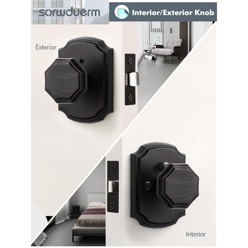 SORWDUERM 2 Pack Oil Rubbed Bronze Door Knobs Interior Privacy