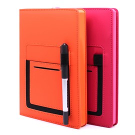 Aimeke Pack of 2 Notebook A5 Lined Hardcover 244 Pages Journal Book, Notebooks A5 Diary with Front Pocket, Pen Loop, Notepad A5 Notebook for Schools Offices, 21 × 14 cm (Orange + Rose Red)