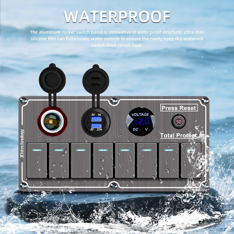 Marine Rocker Switch Panel,Aluminum Switch Panel for Boat Waterproof 8