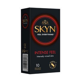 SKYN Intense Feel Condoms Pack of 10 SKYNFEEL Latex Free Condoms for Men, Regular Size Condoms, Thin Condoms, Ribbed and Dotted Straight Shape, Lubricated, 53mm Wide