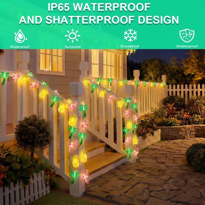 Huquary 50 LED 25ft Tropical Beach Hawaiian Solar String Lights