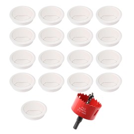 14 Pcs Round Desk Cable Hole Cover & 60mm hole Saw Drill Bit, Plastic Desk Cable Grommet for Management Office Computer Wires