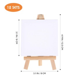Toddmomy 12 Sets of Mini Canvas and Easel Set Wooden Painting Easel Tabletop Paint Party Kit for Drawing, Painting (White)
