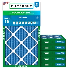 Filterbuy 13x21.5x2 Air Filter MERV 13 Optimal Defense (6-Pack), Pleated HVAC AC Furnace Air Filters Replacement (Actual Size: 13.00 x 21.50 x 1.75 Inches)