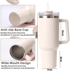 ActivoTex 30oz/900ml Stainless Steel Tumbler with Straw and Lid, Lid and Handle Leak Proof Vacuum Insulated Water Bottle (White)