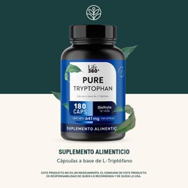 Life 360+ PURE TRYPTOPHAN | 180 cápsulas | Cápsulas a base de L-Triptófano | Suplemento Alimenticio | Cápsulas de gelatina y agua | Suplemento Alimenticio a base de L-Triptófano con 180 cápsulas en tarro.