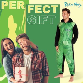 Rick and Morty Adult Onesie for Men Teenagers - Hooded Fluffy Fleece Onesies For Men Lounge Wear - Gifts for Men (Green/Black, M)