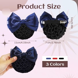6 Pieces Stain Bowknot Hair Snood Net Women's Hair Bun Holder Covers Bow Decor Crocheted Hairnets Non-Slip Barrettes Hair Clips Hairpins with Elastic Mesh Net for Women Girls, Red