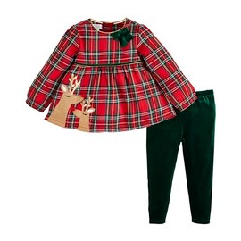 Mud Pie Children's Tartan Reindeer Tunic And Legging Set; 4T