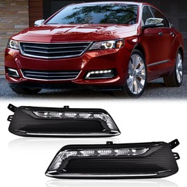 DOTCOM LED DRL Fog Lights Compatible With Chevy Impala LTZ 2014-2016/Impala Premier 2017-2020,Black Housing Clear Lens w/Wiring Switch 22931247,22931248