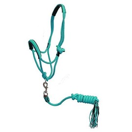 Showman Pony Braided Nylon Cowboy Knot Rope Halter w/Lead (Teal)