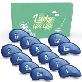Golf Head Covers for Irons Synthetic Leather Value 11/12 Piece Set,Iron Club Headcover Lightweight Easy to Use Fit Main Iron Clubs Gift Set (Single-Side Blue)