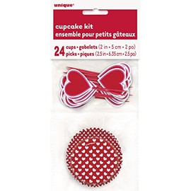 Red and White Valentine Heart Pick and Cupcake Paper Liner - 24 Pieces | Perfect Party Decoration Set for Valentine's Day and Special Occasions