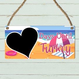 Days Until Turkey Holiday Countdown Plaque - MDF Wooden Hanging Sign with Heart Chalkboard, Perfect for Turkey Vacation Countdown, Ready-to-Hang with Rustic Twine (Pink, Without Pen)