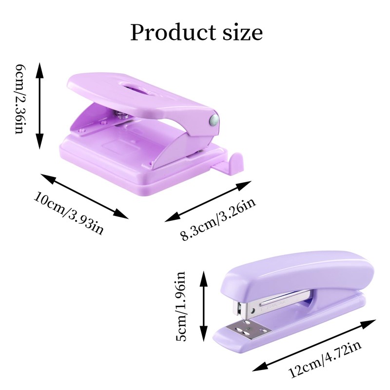 Cozlly Hole Punch Stapler Set, Purple Office Stapler Hole Punch,