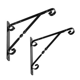 Dewell 2 Pcs Hanging Plant Brackets 10" Wall Planter Hooks Outdoor, Black Floral Decorative Shelf Brackets Home, Wall Mounted,PH250