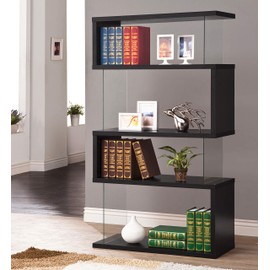 Asymmetrical Snaking Bookcase Black and Clear