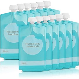 Kirecoo Reusable Baby Food Pouches - 12PCS 7oz Refillable Baby Food Storage Pouches, Squeeze Homemade Organic Applesauce Yogurt Smoothie Puree Storage for Kids Toddlers, Washable Freezer Safe