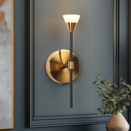 KSANA Modern 1-Light LED Wall Sconce, Black Gold Sconce Wall Light Fixture with Electroplated Brass Finish for Bedroom, Bathroom, Hallway, or Living Room 3045K 230LM