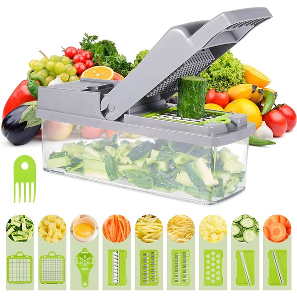TXG Picadora de verduras, picadora de verduras multifuncional 14 en 1, con 8 cuchillas de acero inoxidable, ayudante de Cocina para Frutas, Verduras y Ensaladas