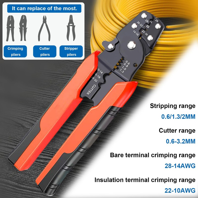 smseace Orange Wire Crimping tool Wire crimper,stripper and cutterfor insulated/Bare/Heat