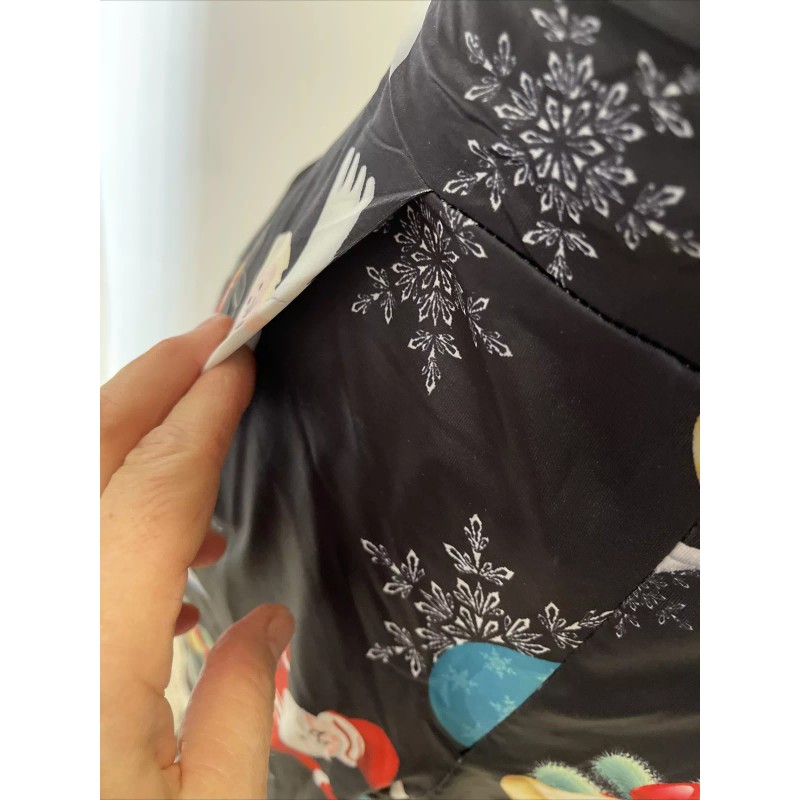 Glory Sunshine Size S Santa Christmas Print Black Party Dress