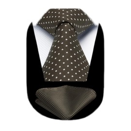 HISDERN Brown Ties for Men Classic Polka Dot Tie and Pocket Square Formal Business Silk Neckties Handkerchief Set Elegant Wedding Party Dress Tie