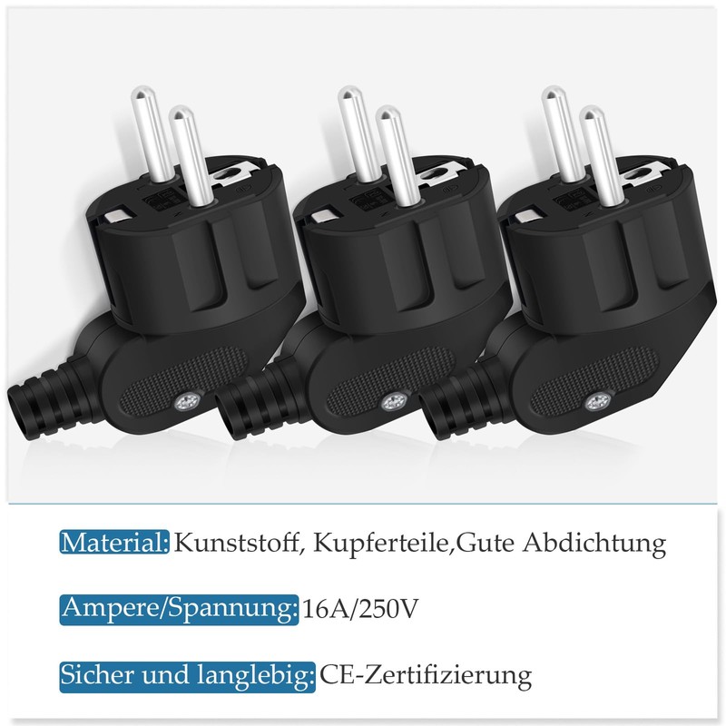 Pack of 6 Schuko Plugs, IP20 Schuko Plug for Indoor