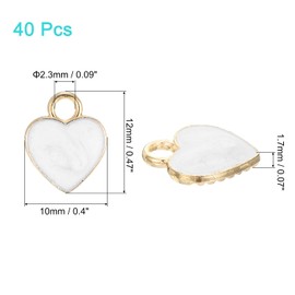 uxcell 40 Pcs Heart Charm, Gold Plated Charm for DIY Mobile Phone Accessories Keychain Crafting, 12x10mm, White