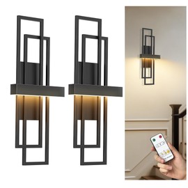 L LOHAS LED Battery Operated Wall Sconces Set of 2, 8000mAh Battery Wall Sconce, 20 Inch Modern Wall Light, 3000K, Geometric Sconce Wall Decor for Diningroom, Bedroom, Living Room, Stair, Black