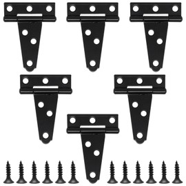 BUXIMN 6 Pack T Hinge, 2inch Mini Door Hinges Outdoor Gate Hinge Shed Hinges Black Strap Barn Door Hinges Fence Hinges (2", 6pcs)