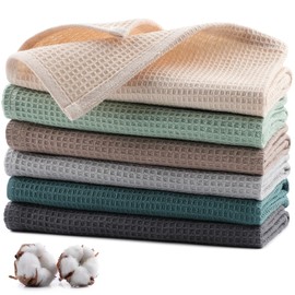 Jogoico Tea Towels, 100% Cotton, Set of 6 Kitchen Towels, 35 x 35 cm, Kitchen Towels, Absorbent, Thick Premium Waffle Towels, Dish Cloth, Cleaning Cloths, Machine Washable, Multicoloured