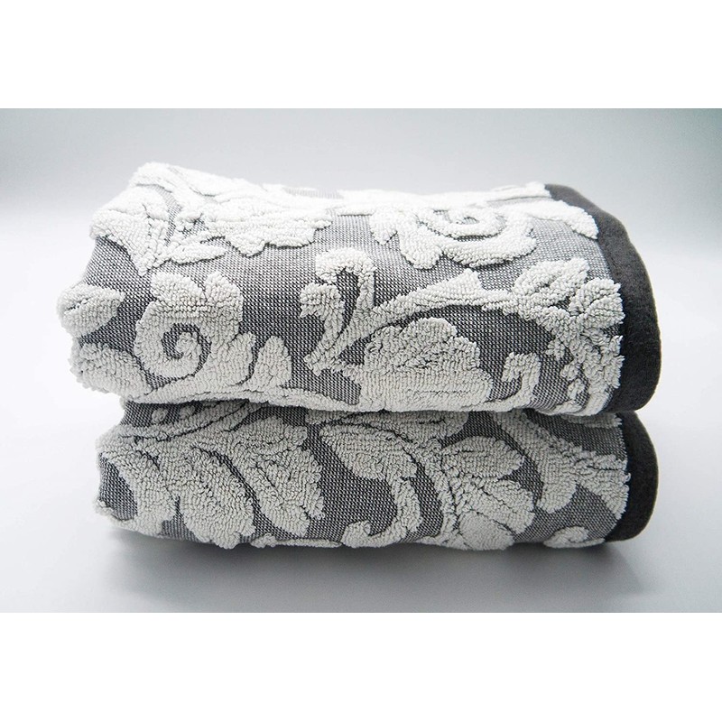 Lex's Linens Pack of 2 Jacquard Floral Guest Towels (Grey)