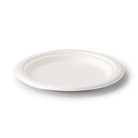 BIOZOYG Environmentally friendly disposable Bagasse cockery set I 50 pieces whitely bleached round sugar cane plate of 18 cm I Bio disposable plates, disposable Party plates and bowls