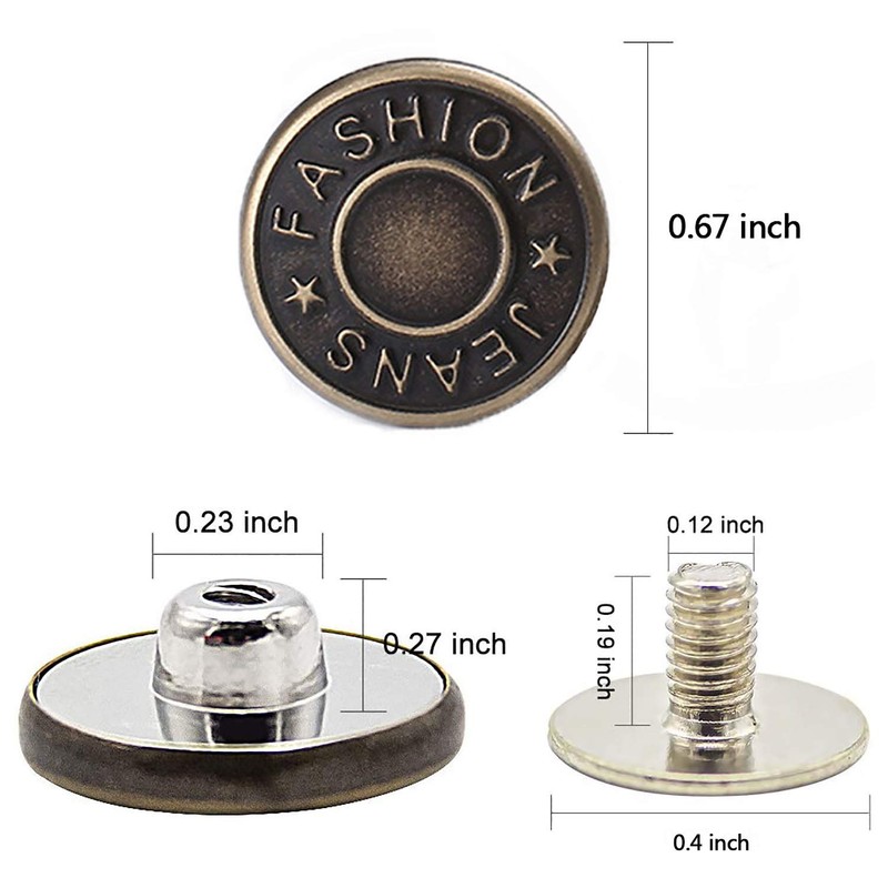 GIYOMI 17mm No Sewing Jeans Buttons Replacement Kit with Metal
