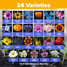 HOME GROWN 90,000+ Wildflower Seeds Mix 3oz 24 Varieties Non-GMO Perennial Flower Seeds for Planting Outdoors Butterfly & Pollinator Flower Mix Attract Bees Birds & Hummingbirds