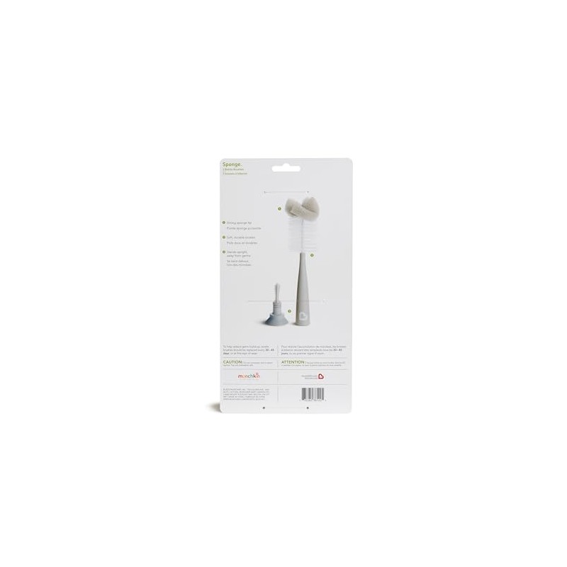Munchkin Sponge Bottle Brush, Grey/Sage, 2 Count (Pack of 1)