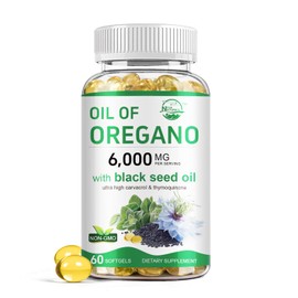 Nature's live Oil of Oregano with Black Seed Oil, 2 in 1 Oregano Supplement for Immune Health, Retains High Concentrated Carvacrol & Thymoquinone, Non-GMO, 60 Softgels, 1 Pack