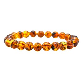 Natural Amber Bracelet for Women Men's Gifts - Protection Healing Crystal Bracelet - 8mm Gemstone Beaded Stretchable Bracelet Pulseras Para Hombres Mujer Stocking Stuffers