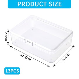 Pack of 13 Storage Boxes with Lid, Small 11.2 x 8.3 x 2.8 cm, Plastic Box, Small Box with Lid, Transparent Plastic, Empty Mini Storage Box for Small Beads, Jewellery, Small Items, Craft Accessories