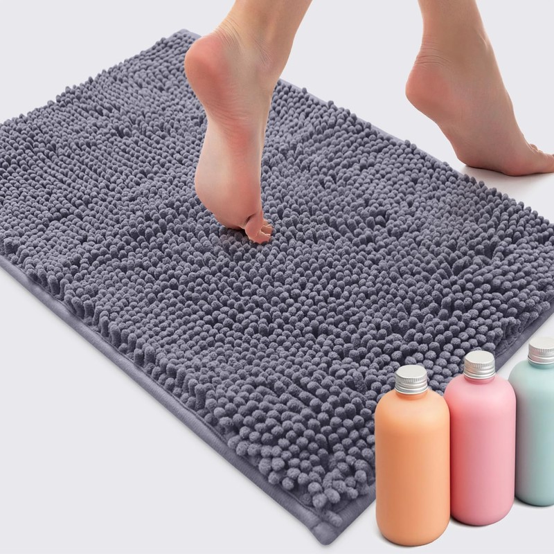 LuxUrux Bath Mat-Extra-Soft Plush Bath Shower Bathroom Rug, 1'' Chenille