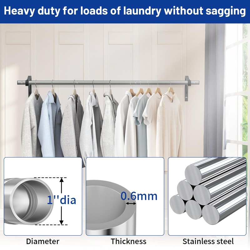 FCCRETA Clothes Rack Wall Mounted - 44'' Pipe Clothing Rack