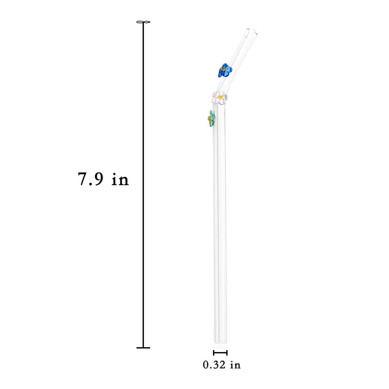8 Pcs Glass Straws With Bows Charms, Cute Fun Reusable