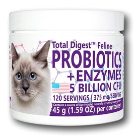 Equa Holistics Total Digest™ Feline Probiotics and Enzymes, All-Natural Digestive System Dietary Supplement Formula for Cats (120 Servings)