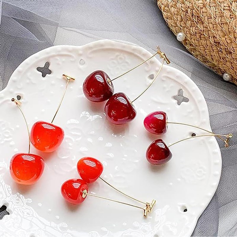 SZJYKF 3D Lifelike Red Cherry Dangle Drop Earrings Creative Assorted