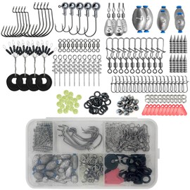 FOLANDO Jig Hook 170PCS Fishing Tackle Kit with Hooks,weights,Beads, Swivels & Accessories for Freshwater/Saltwater Anglers