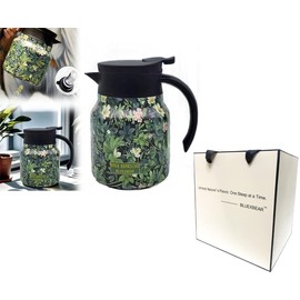 Seodon Vintage Floral Pattern Tea Thermos, Doresty Thermos Tea Pot, Vintage Floral Pattern Tea-Built-In Infuser, Stainless Steel Thermal Carafe with Lid for Hot Drinks(Green, Plastic handle)
