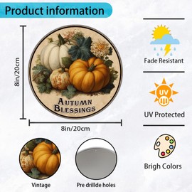 KIOKIO Vintage Round Autumn Blerring Pumpkins Metal Sign Funny Home Kitchen Coffee Bathroom Office Bar Pub Garden Tin Poster Autumn Iron Plaque Thanksgiving Wall Decor 8x8 Inch